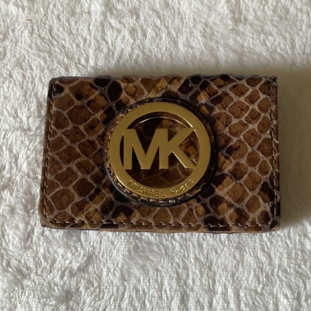 Michael Kors Snakeskin Pattern Card Holder with Gold Logo